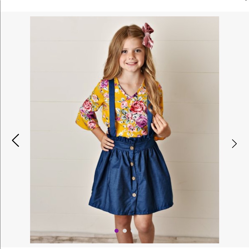 Mustard & Pink Floral Tunic & Denim Jumper Set